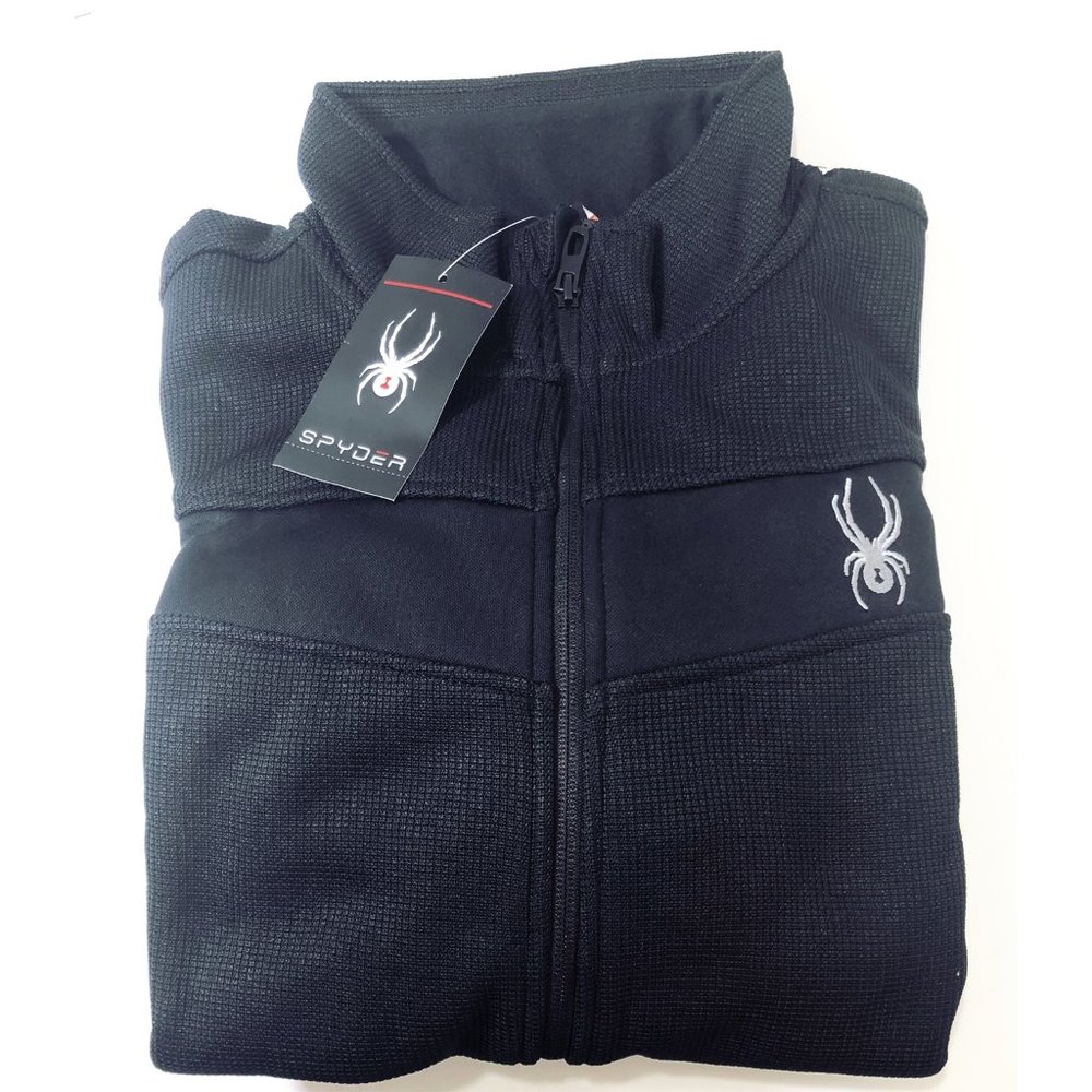Spyder Mens Black Racer Full Zip Long Sleeve Knit Jacket Sz L NWT - Picture 5 of 11